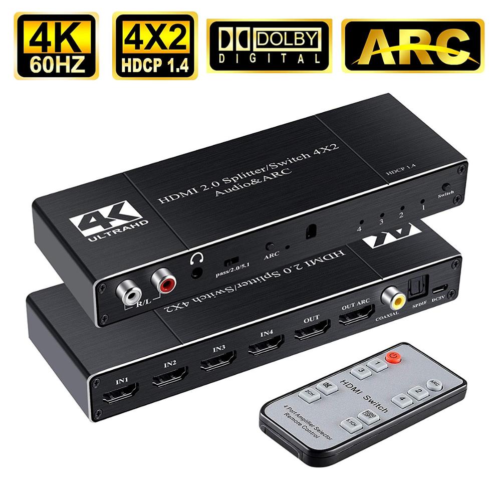 4x2 HDMI2.0 Switch Splitter Audio & ARC